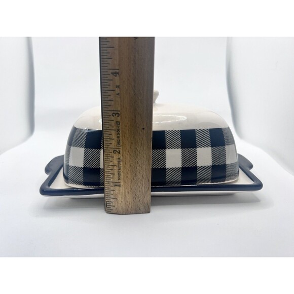 Hobby Lobby Black White Buffalo Checkered Butter Dish Lid Tray Ceramic - Picture 9 of 12